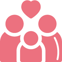Icon of a family with a heart, symbolizing mom and kid-friendly sunscreen.